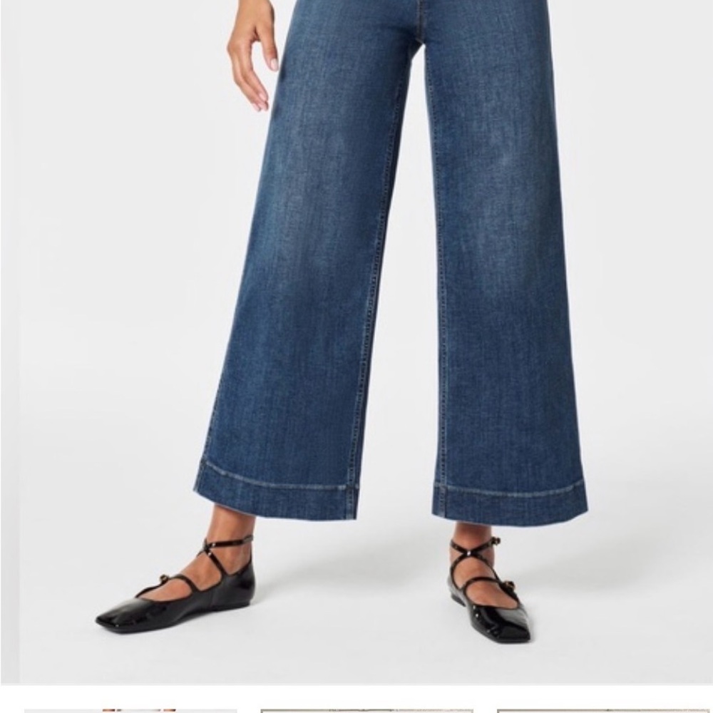 Spanx Pull On Wide Leg Crop Patch Pocket Jeans
